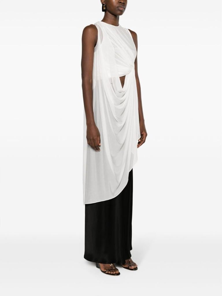White Cut-out Draped Sleeveless Top