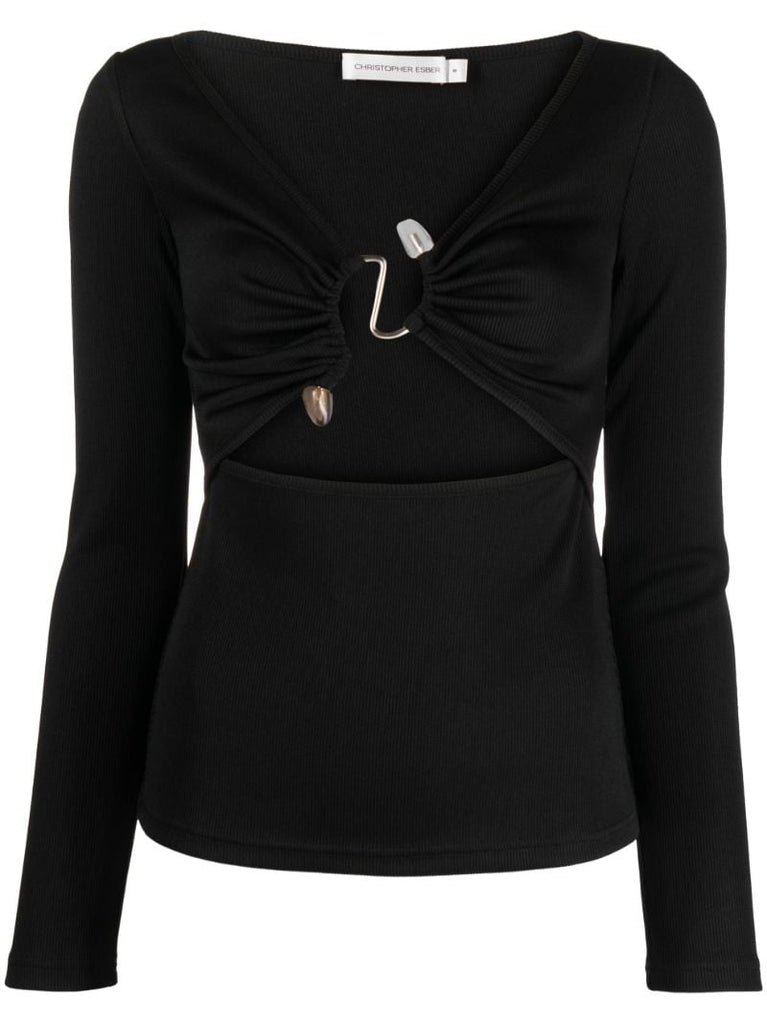 Black Callisto Gathered Cut-out Top