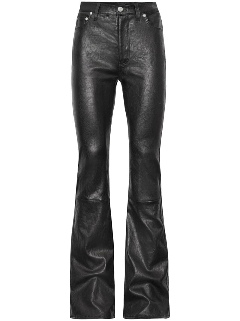 Black  Slim Stacked Leather Flared Jeans