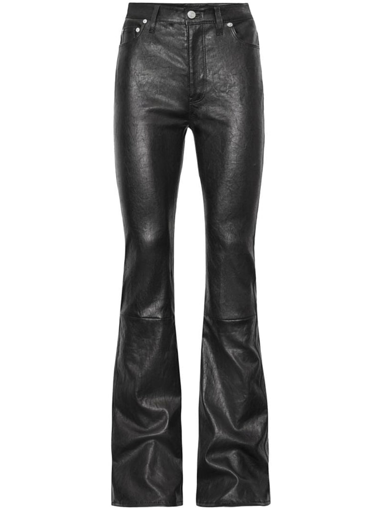 Black  Slim Stacked Leather Flared Jeans