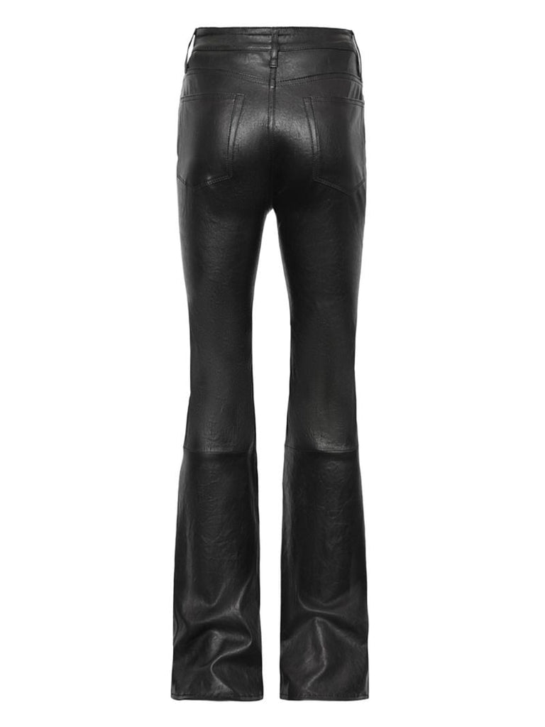 Black  Slim Stacked Leather Flared Jeans