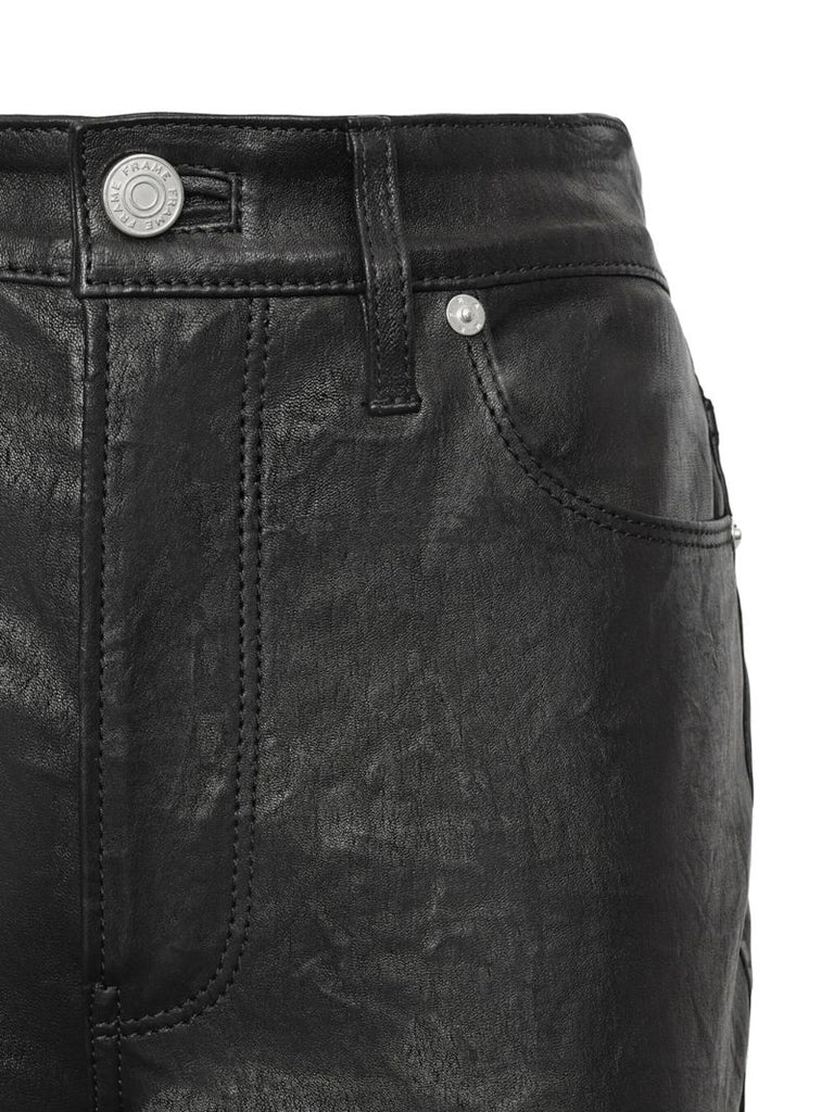 Black  Slim Stacked Leather Flared Jeans