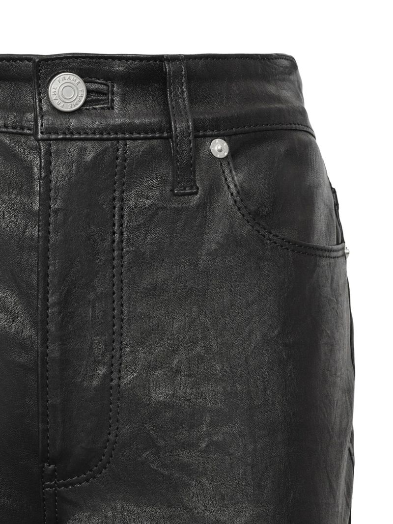 Black  Slim Stacked Leather Flared Jeans