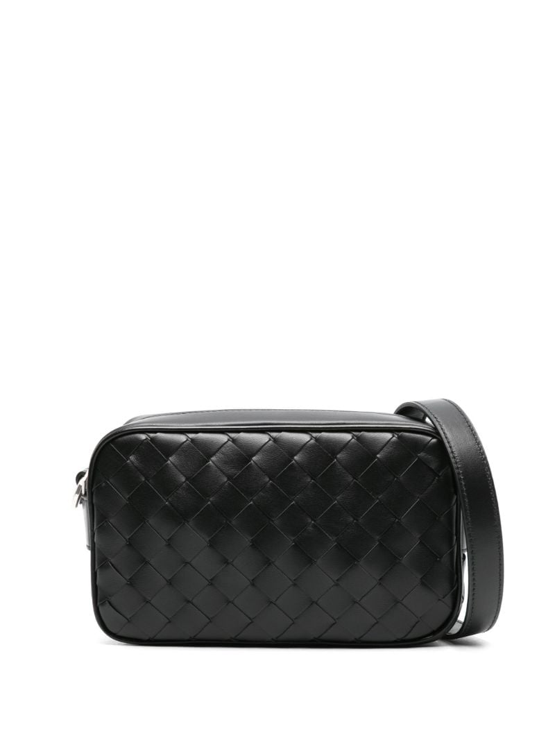 Black Mini Intrecciato Leather Cross Body Bag