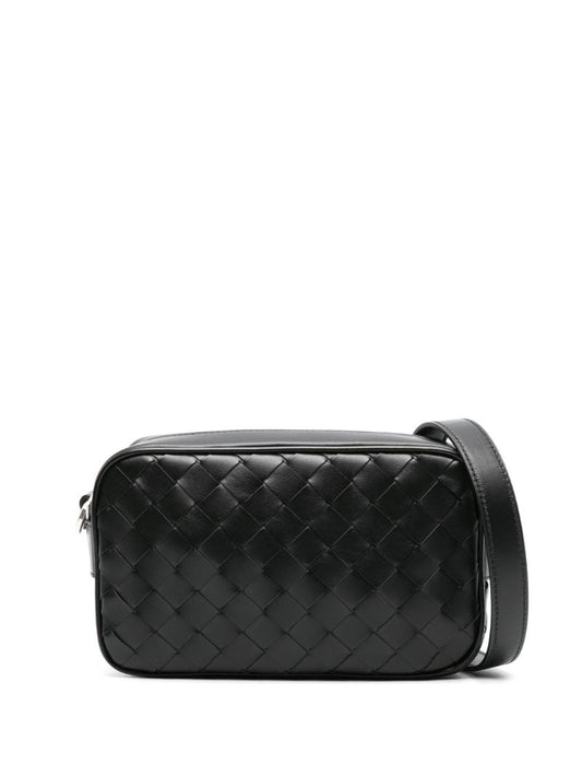 Black Mini Intrecciato Leather Cross Body Bag