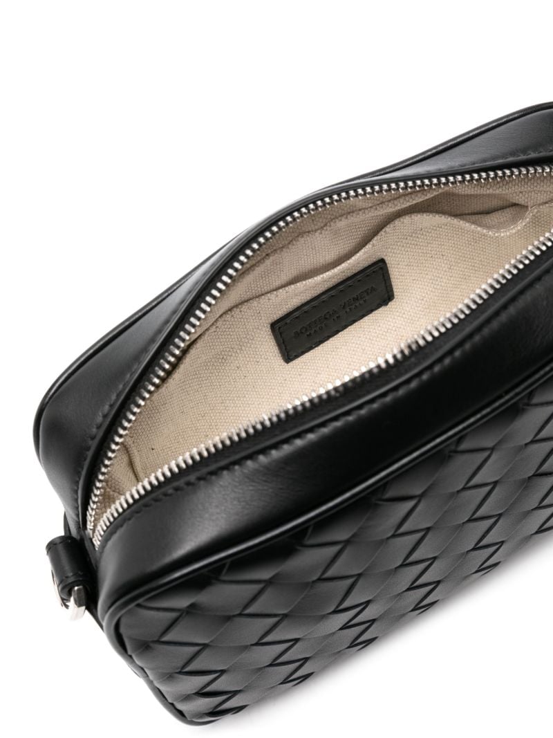 Black Mini Intrecciato Leather Cross Body Bag