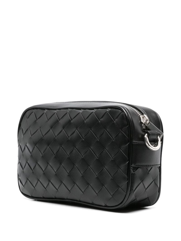 Black Mini Intrecciato Leather Cross Body Bag