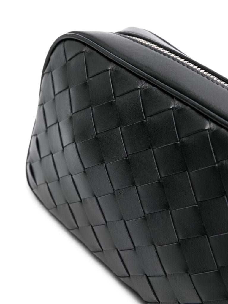 Black Mini Intrecciato Leather Cross Body Bag