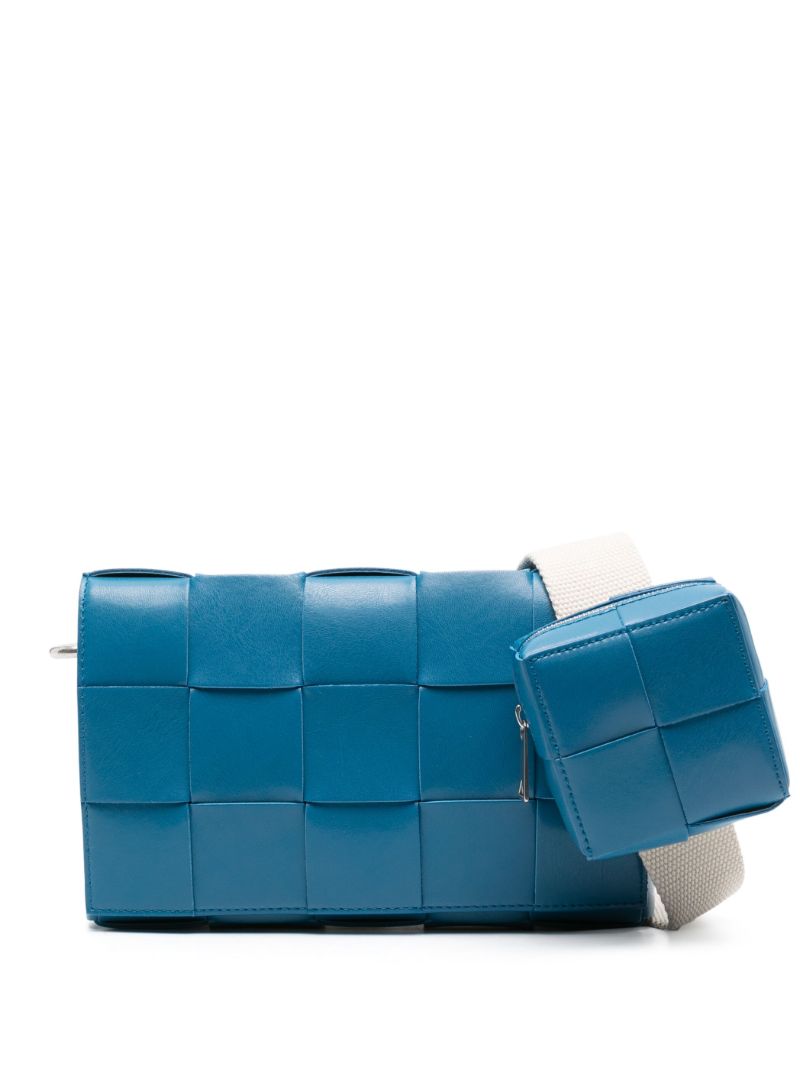 Blue Cassette Leather Messenger Bag