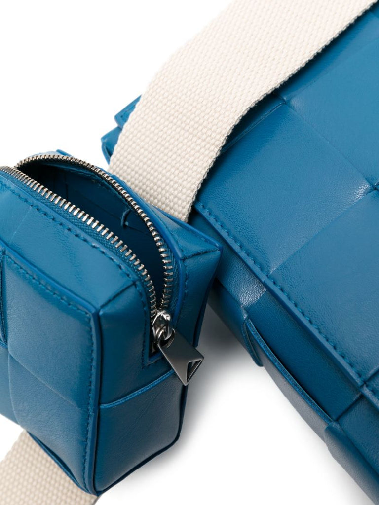 Blue Cassette Leather Messenger Bag