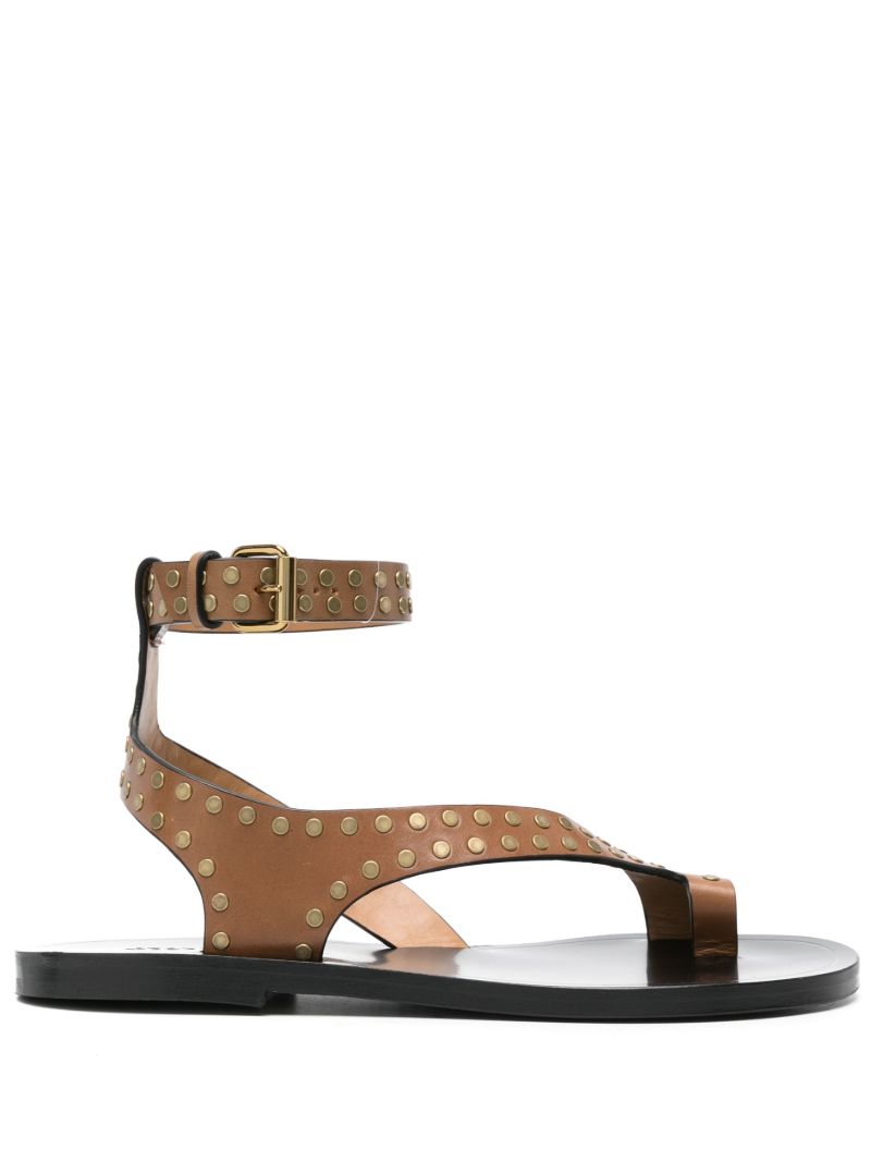 Brown Jiona Studded Leather Sandals