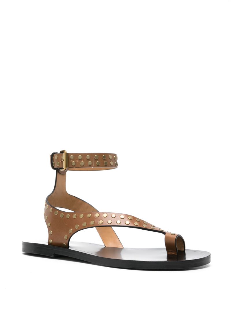 Brown Jiona Studded Leather Sandals