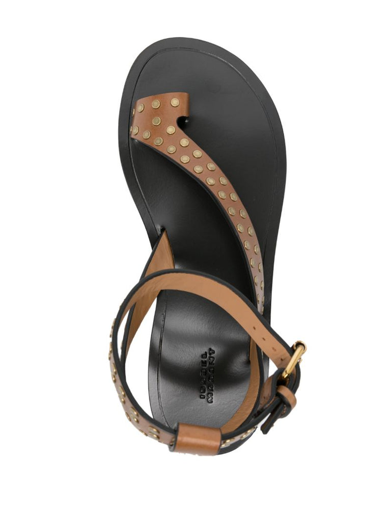 Brown Jiona Studded Leather Sandals