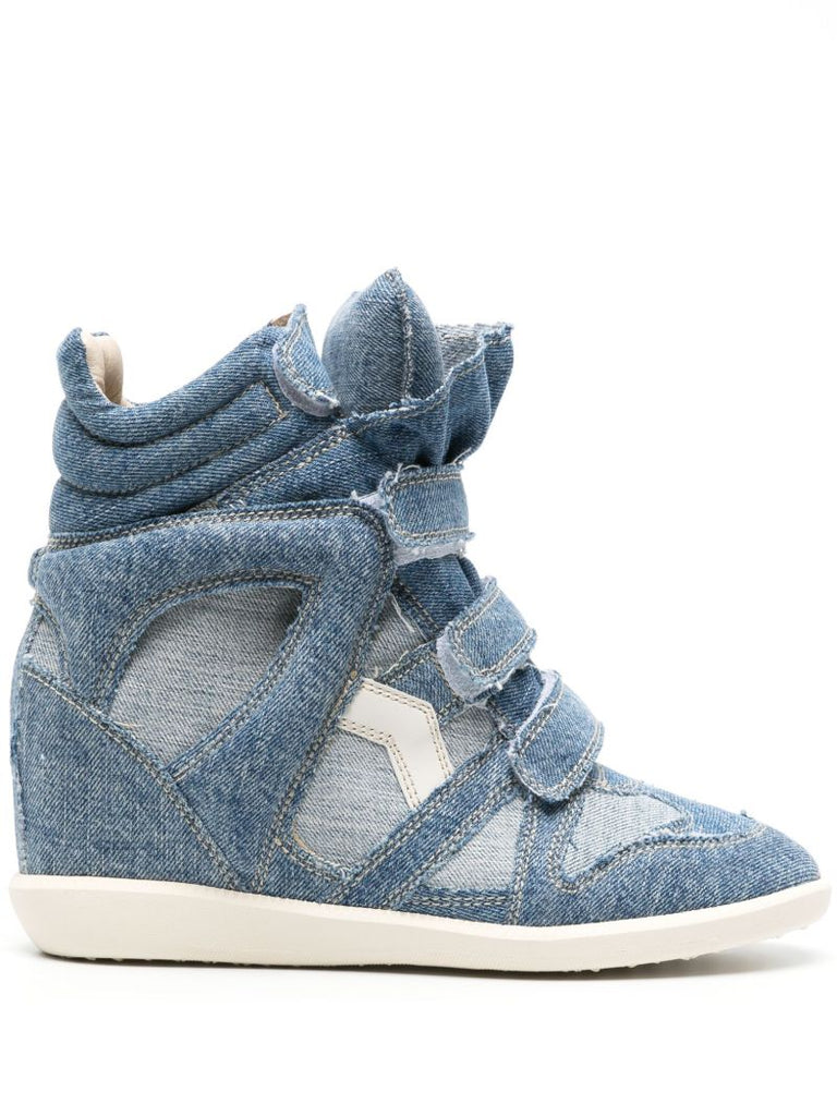 Blue Bekett Denim Wedge Sneakers