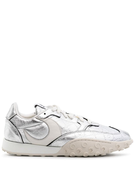 Silver-tone Ms Rise Leather Sneakers