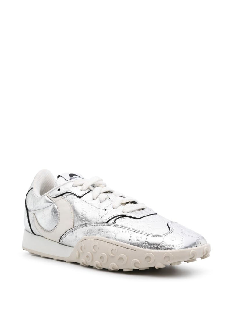 Silver-tone Ms Rise Leather Sneakers