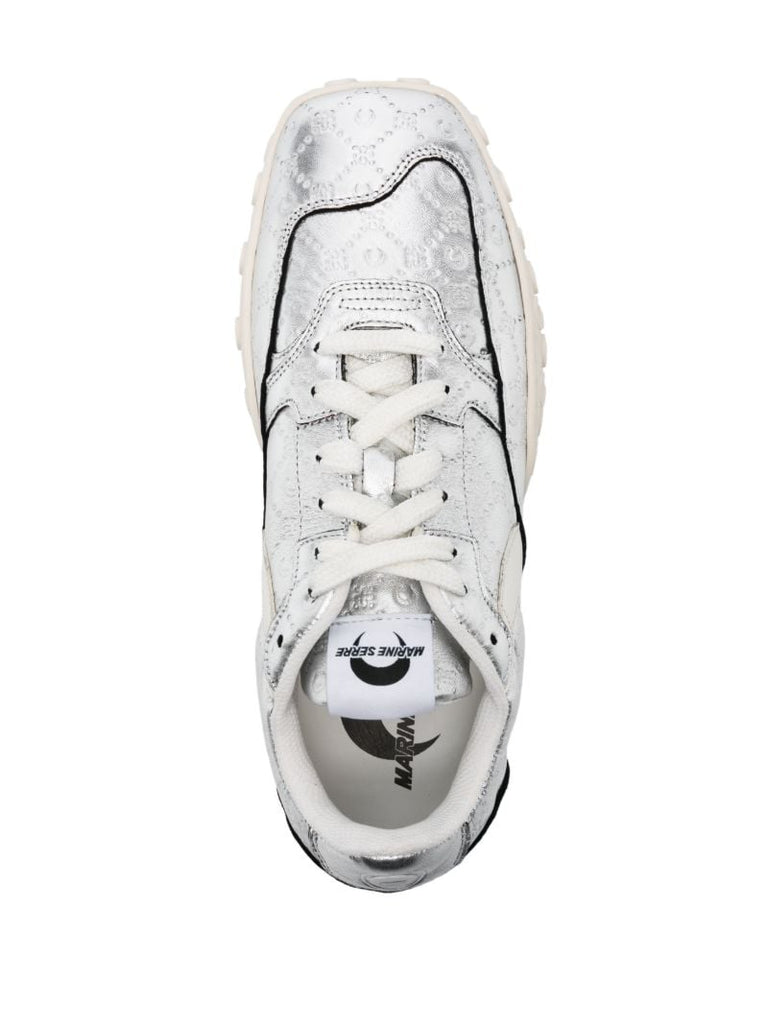 Silver-tone Ms Rise Leather Sneakers