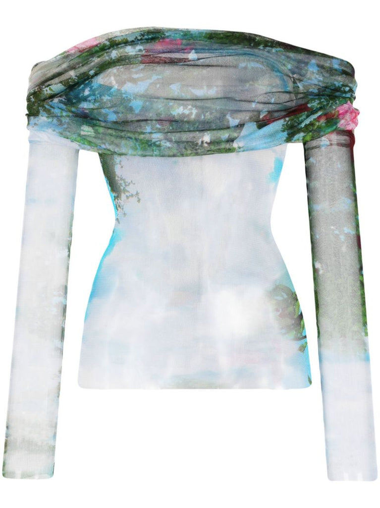 Blue Lucid Veiled Silk Top