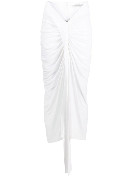 White Carved Draped Jersey Skirt