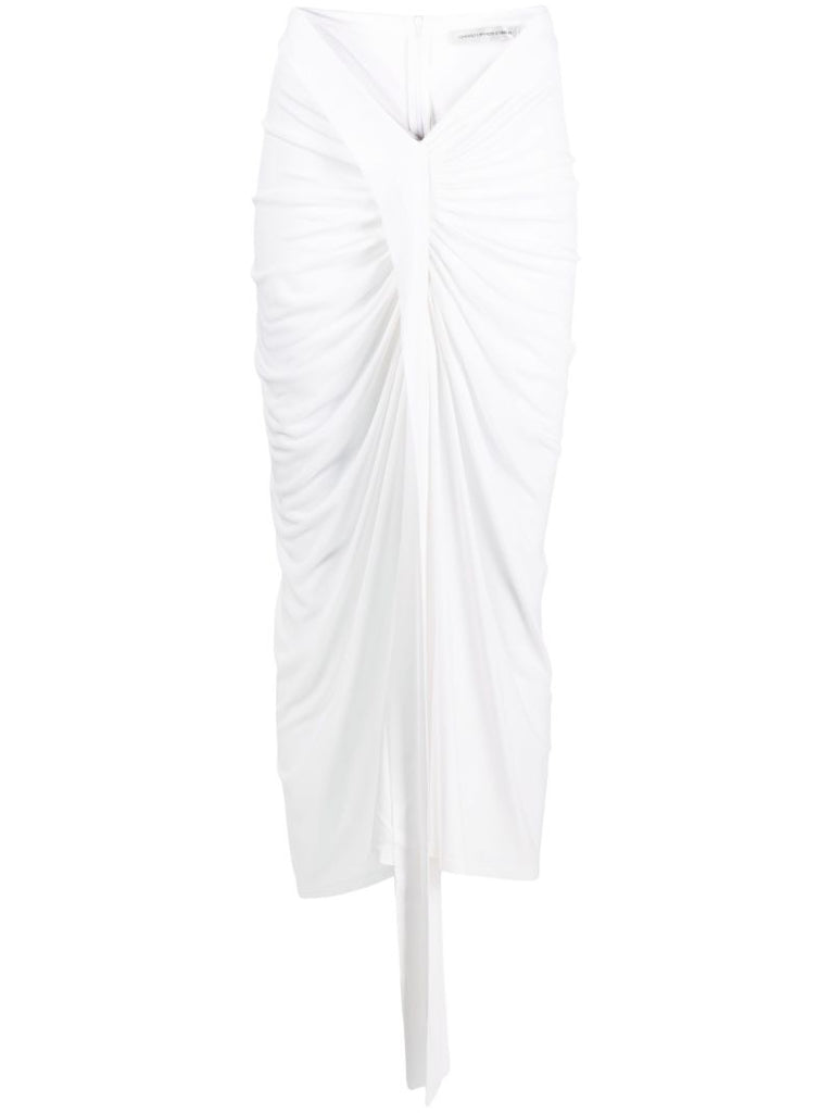 White Carved Draped Jersey Skirt