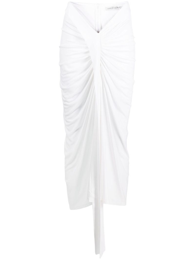 White Carved Draped Jersey Skirt