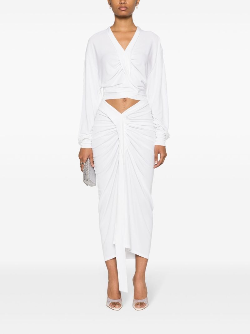 White Carved Draped Jersey Skirt