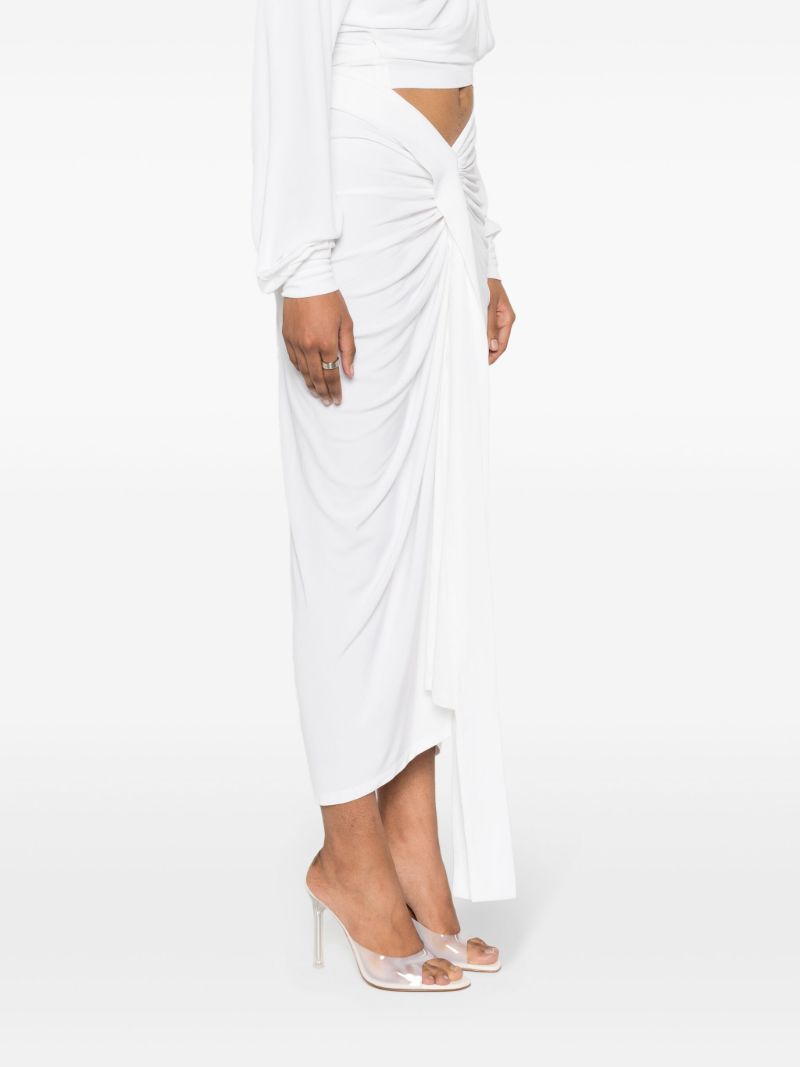 White Carved Draped Jersey Skirt