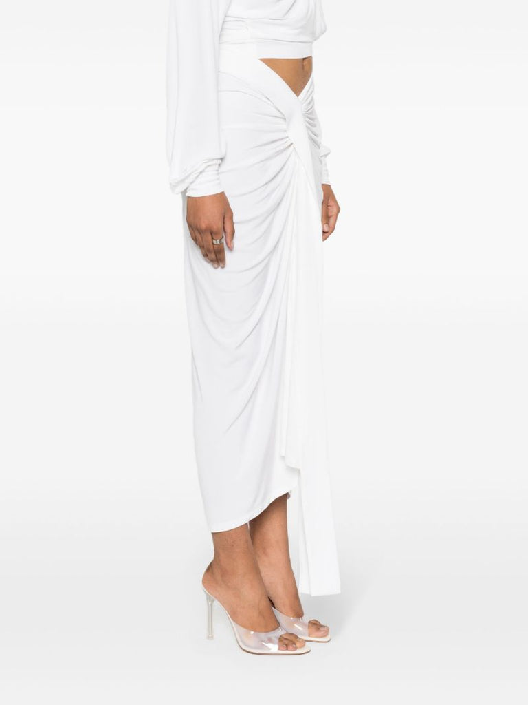 White Carved Draped Jersey Skirt