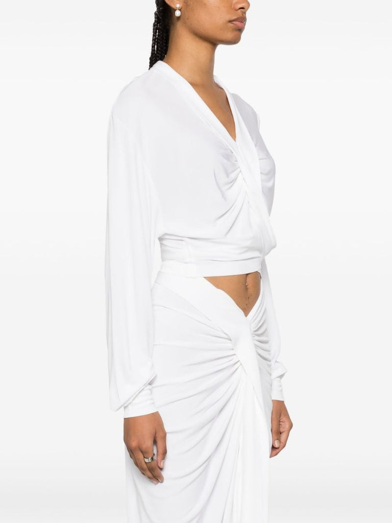 White Carved Draped Jersey Top
