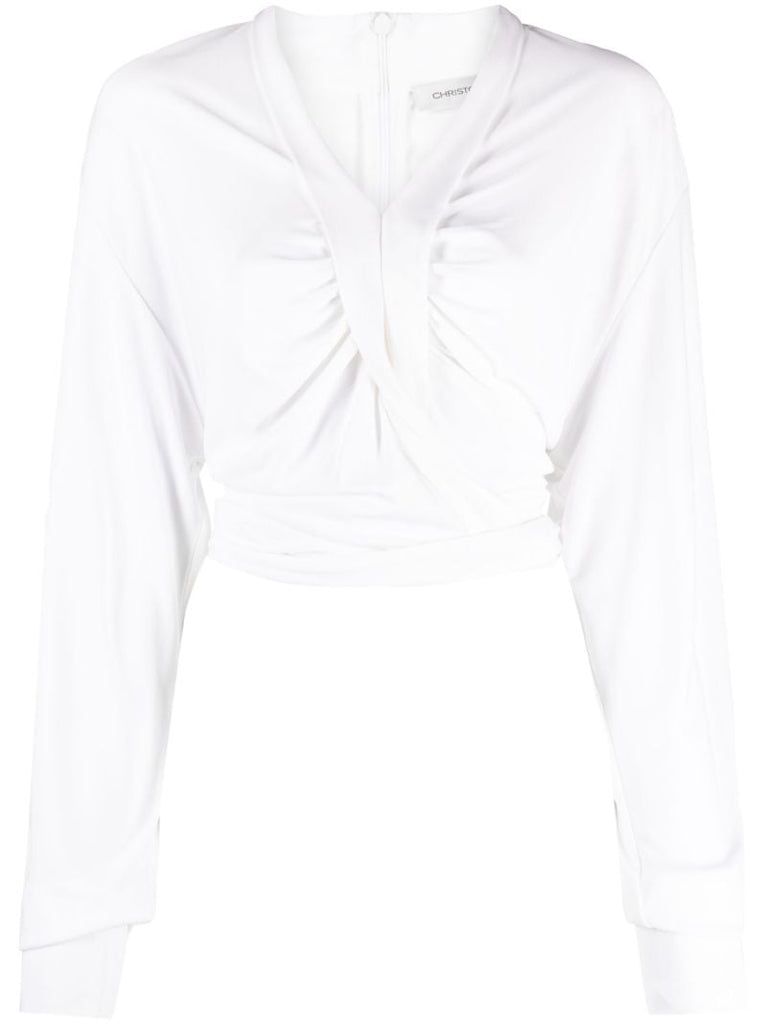 White Carved Draped Jersey Top