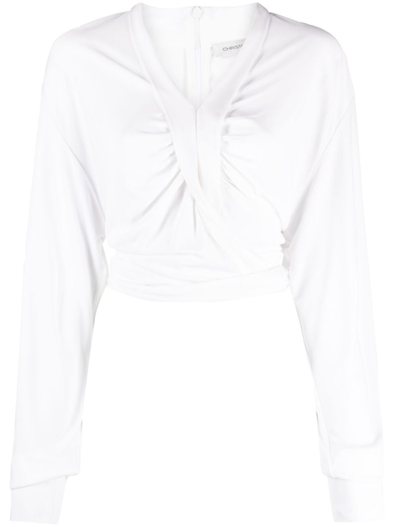 White Carved Draped Jersey Top