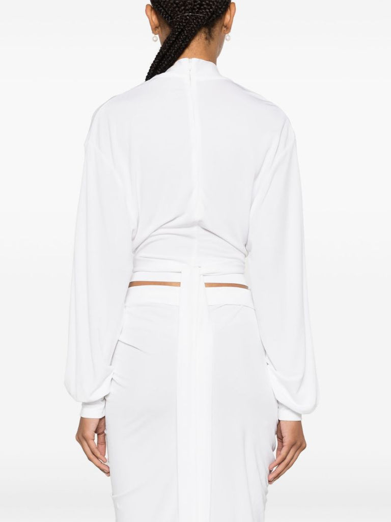 White Carved Draped Jersey Top