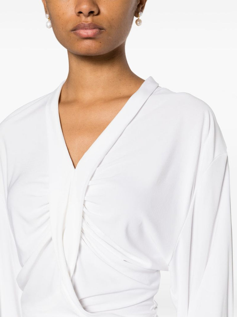 White Carved Draped Jersey Top
