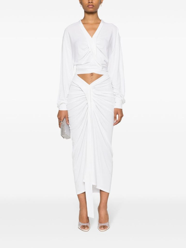 White Carved Draped Jersey Top