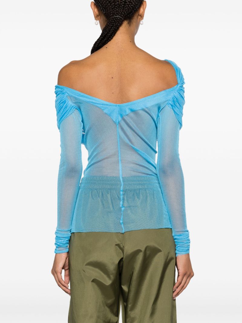 Blue Veiled Off-shoulder Silk Top