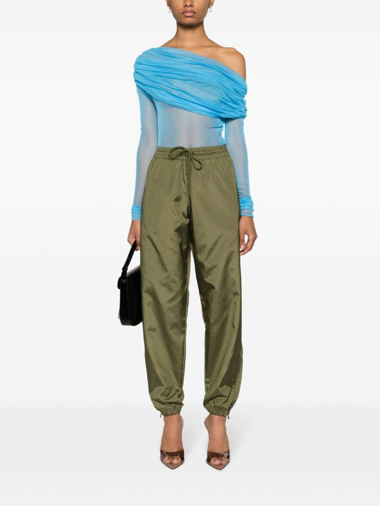 Blue Veiled Off-shoulder Silk Top