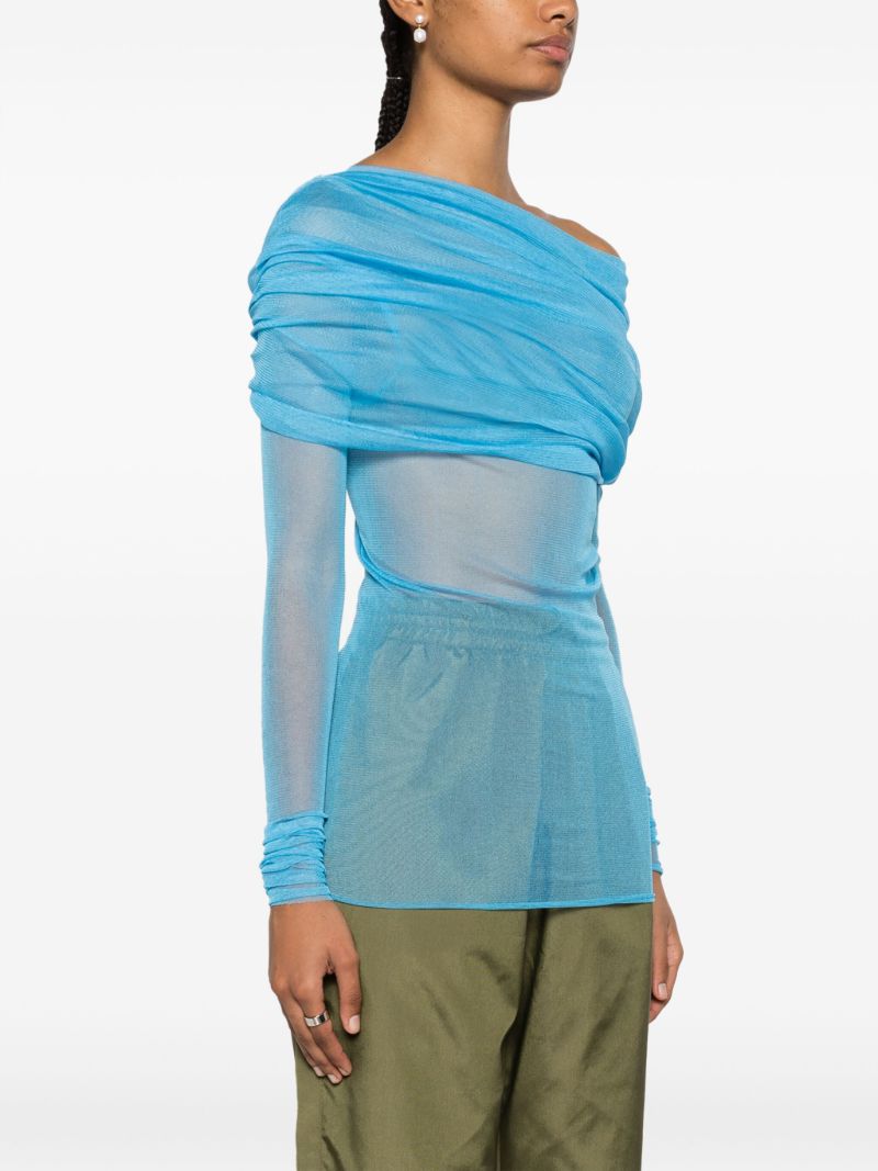 Blue Veiled Off-shoulder Silk Top