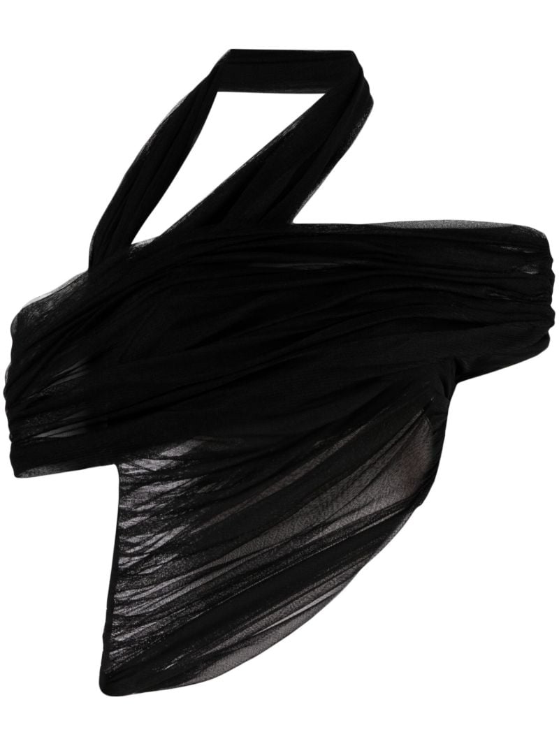 Black Veiled Asymmetric Silk Top