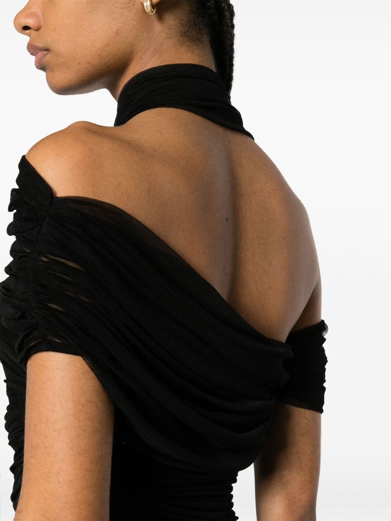 Black Veiled Asymmetric Silk Top