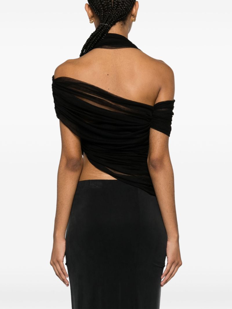 Black Veiled Asymmetric Silk Top