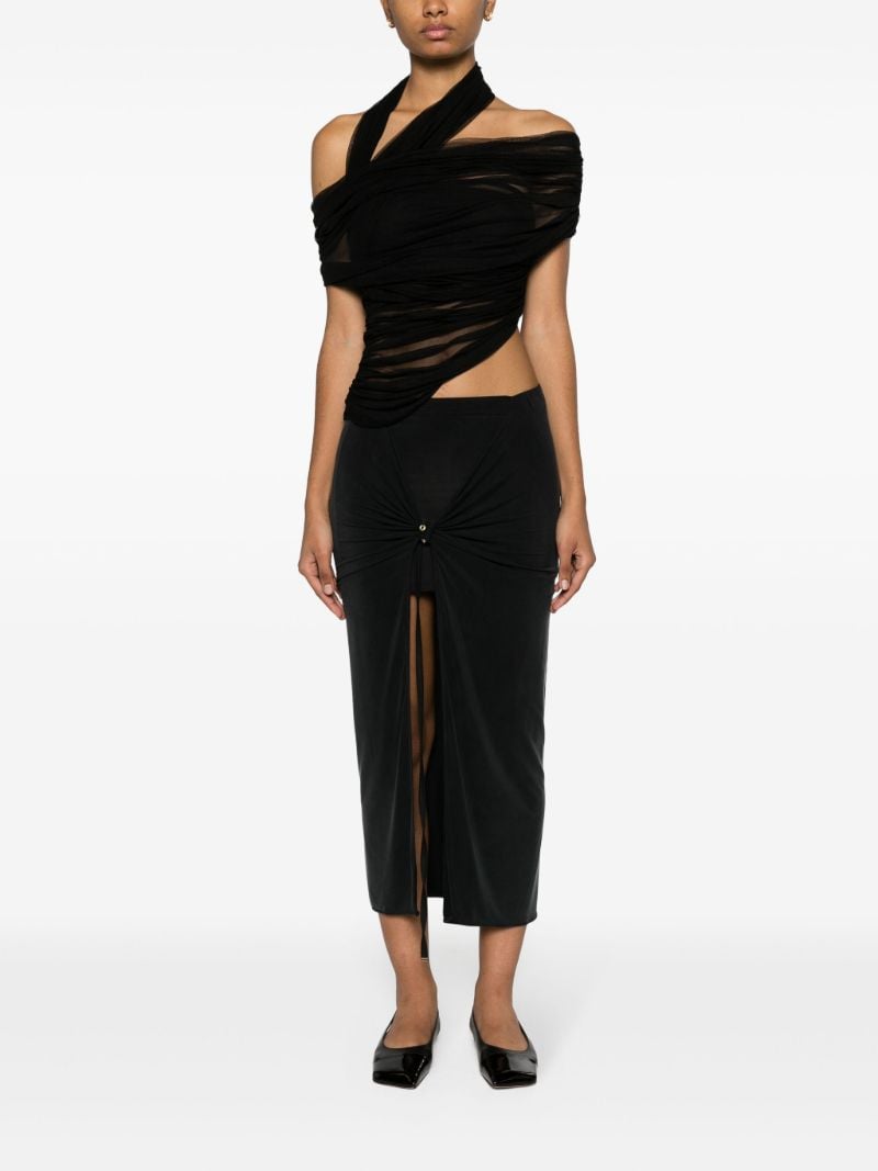 Black Veiled Asymmetric Silk Top