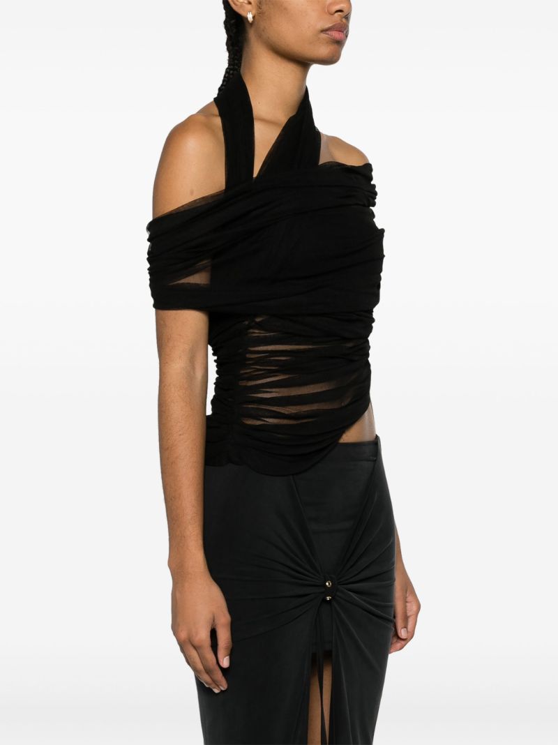 Black Veiled Asymmetric Silk Top