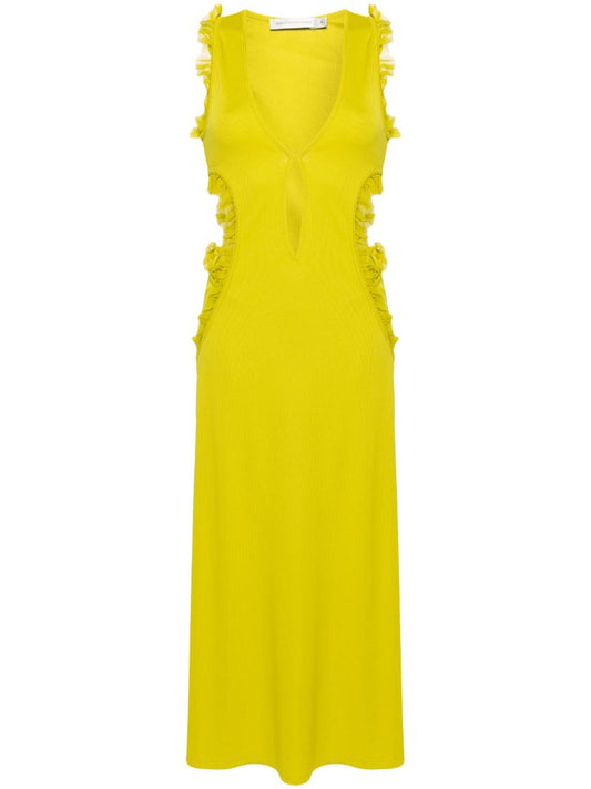 Green Carina Ruffle-trim Midi Dress