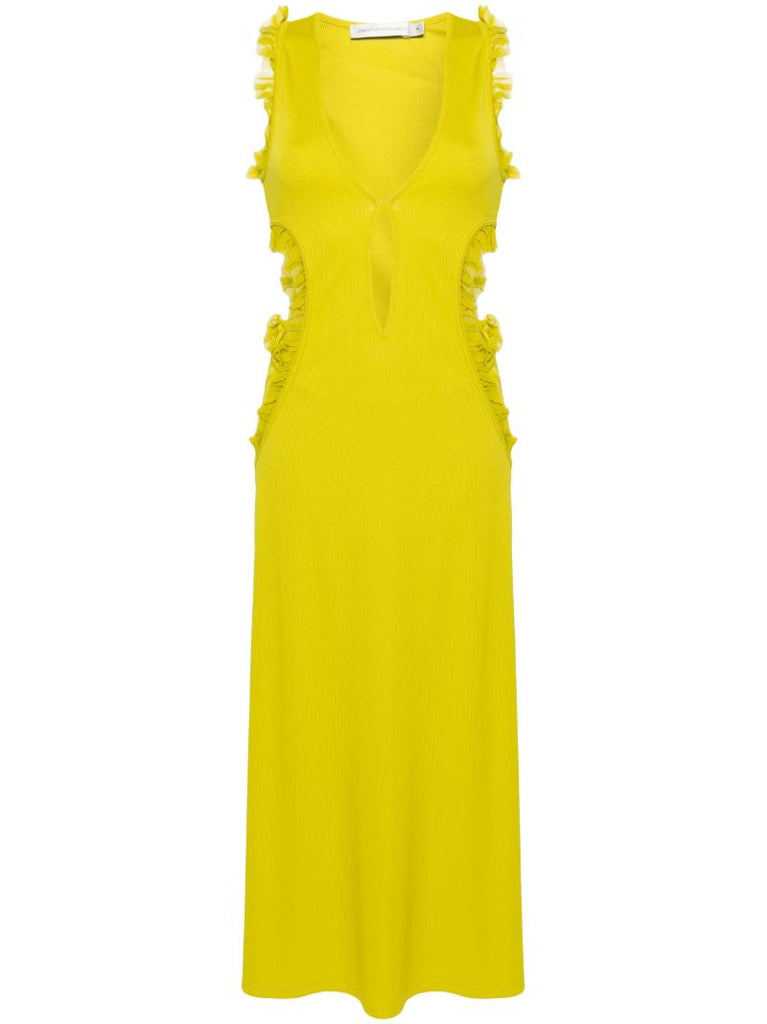 Green Carina Ruffle-trim Midi Dress
