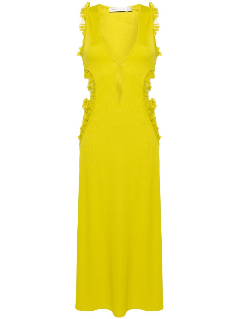 Green Carina Ruffle-trim Midi Dress