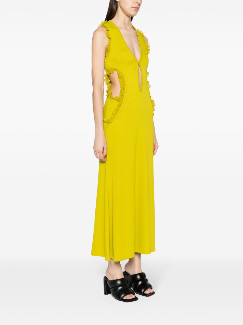 Green Carina Ruffle-trim Midi Dress