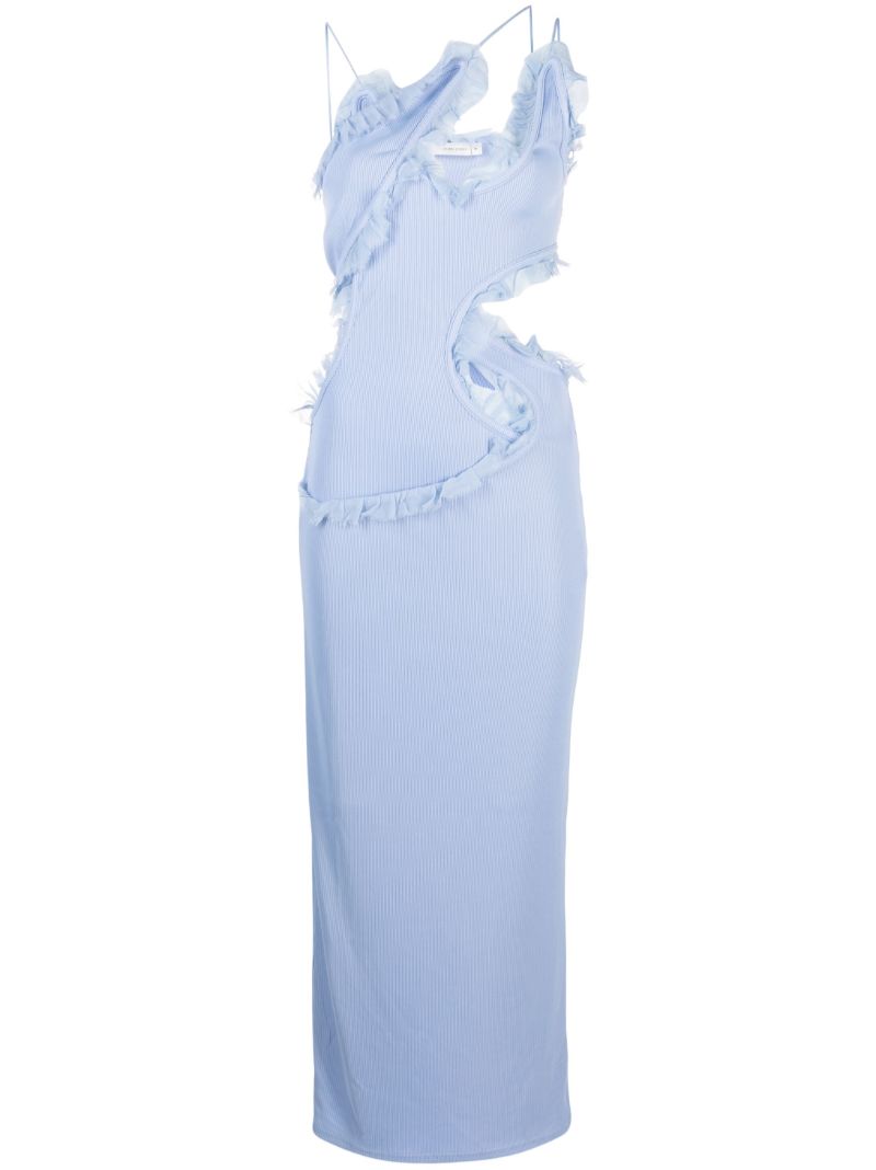 Blue Carina Ruffle Silk Dress