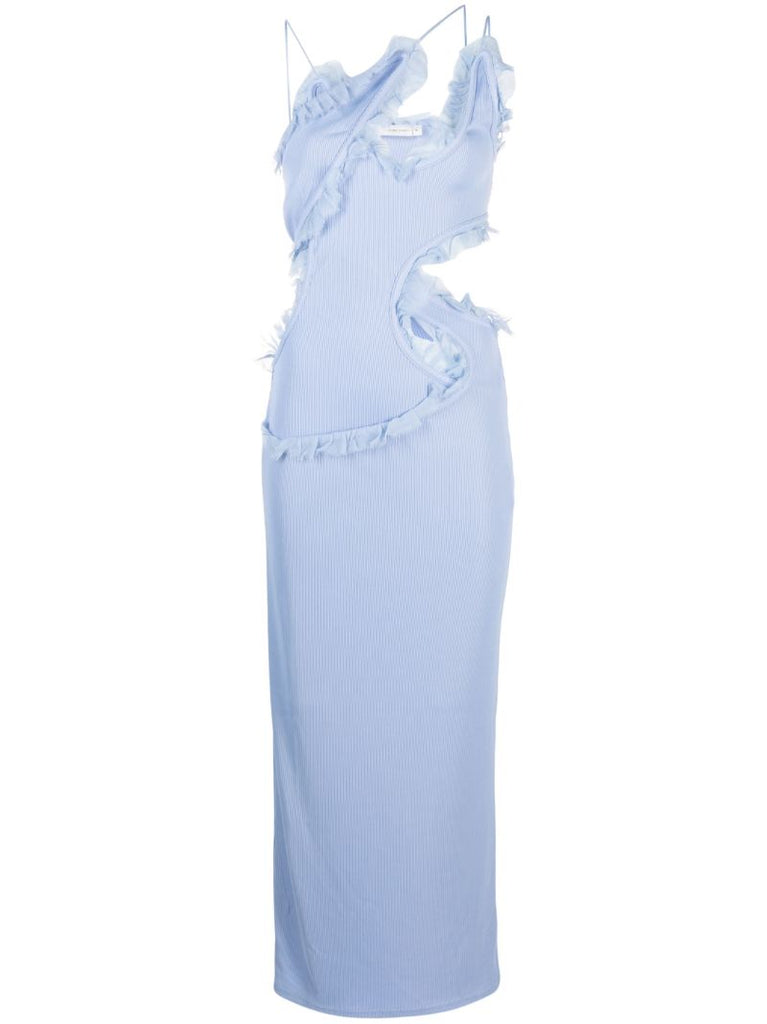 Blue Carina Ruffle Silk Dress
