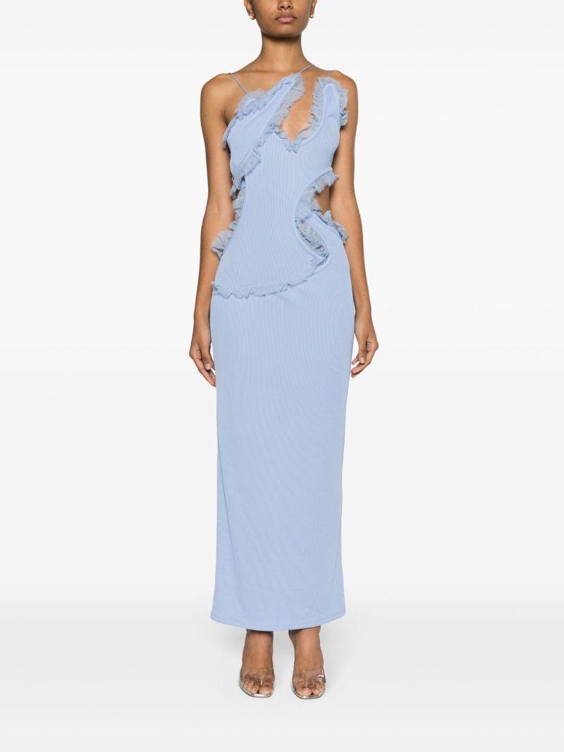 Blue Carina Ruffle Silk Dress