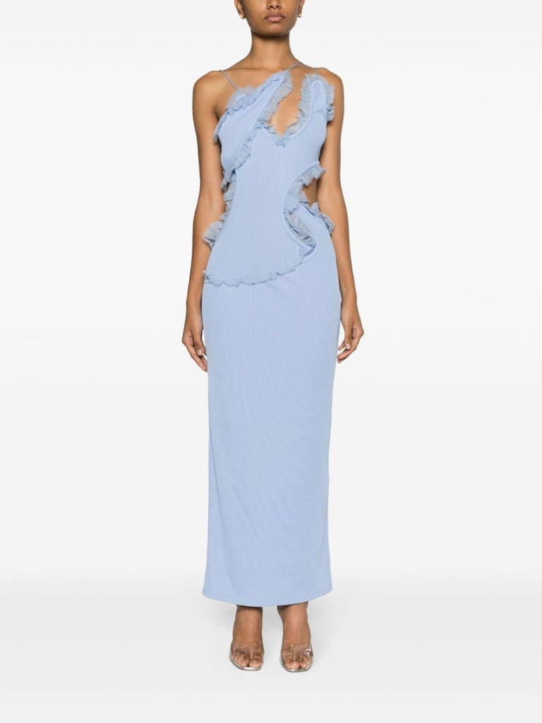 Blue Carina Ruffle Silk Dress